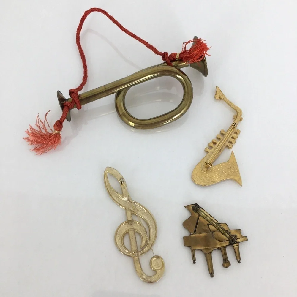 Vintage Music Brooch Pin Bundle Treble Clef Saxophone Piano And Horn Ornament